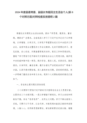 2024年度县委常委、副县长专题民主生活会个人（新6个对照方面）对照检查发言提纲2篇.docx