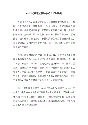 在市政府全体会议上的讲话.docx