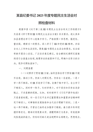 某县纪委书记2023年度专题民主生活会对照检查材料.docx