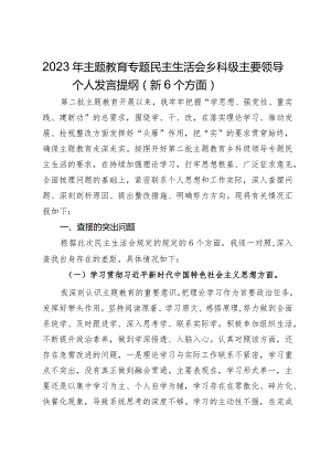 2023年主题教育专题民主生活会乡科级主要领导个人发言提纲（新6个方面）.docx