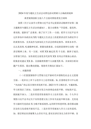 2024年度专题民主生活会对照包括对照树立正确政绩观和典型案例剖析方面八个方面对照检查发言材料.docx