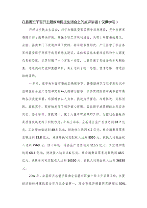 在县委班子召开主题教育民主生活会上的点评讲话.docx
