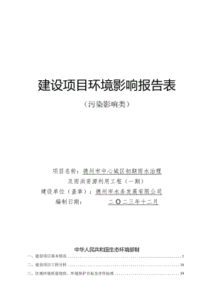 德州市中心城区初期雨水治理及雨洪资源利用工程（一期）环评报告表.docx