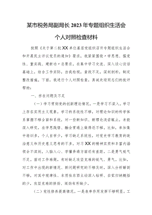 某市税务局副局长2023年专题组织生活会个人对照检查材料.docx