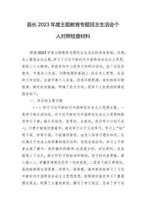 县长2023年度主题教育专题民主生活会个人对照检查材料.docx