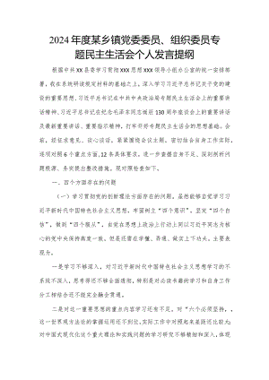 2024年度某乡镇党委委员、组织委员专题民主生活会个人发言提纲.docx