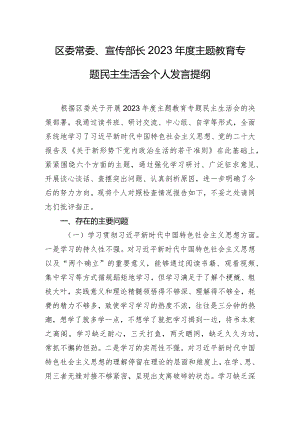 区委常委、宣传部长2023年度主题教育专题民主生活会个人发言提纲.docx