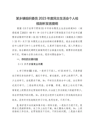 某乡镇组织委员2023年度民主生活会个人检视剖析发言提纲.docx