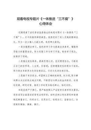 纪检干部关于观看电视专题片《一体推进“三不腐”》的心得体会发言稿十六篇.docx