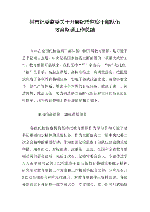 某市纪委监委关于开展纪检监察干部队伍教育整顿工作总结.docx