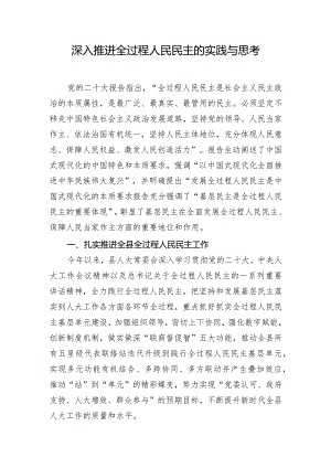 深入推进全过程人民民主的实践与思考.docx