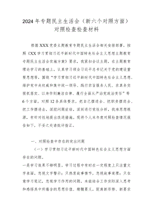 2023年度专题民主生活会（新六个对照方面）对照检查检查材料（维护党中央权威和集中统一领导等六个方面）.docx