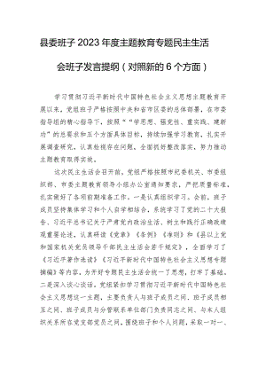 县委班子2023年度主题教育专题民主生活会班子发言提纲（对照新的6个方面）.docx