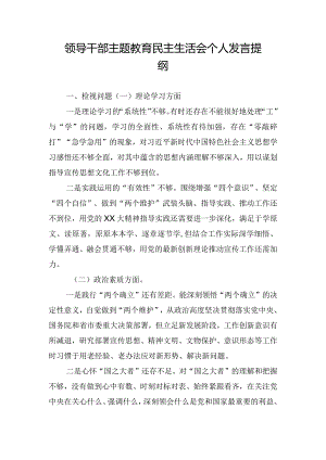领导干部主题教育民主生活会个人发言提纲.docx