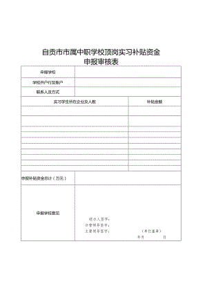 自贡市市属中职学校顶岗实习补贴资金申报审核表.docx