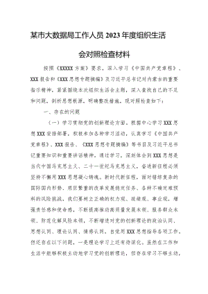 某市大数据局工作人员2023年度组织生活会对照检查材料.docx