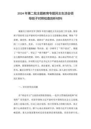 2024年第二批主题教育专题民主生活会领导班子对照检查剖析材料.docx