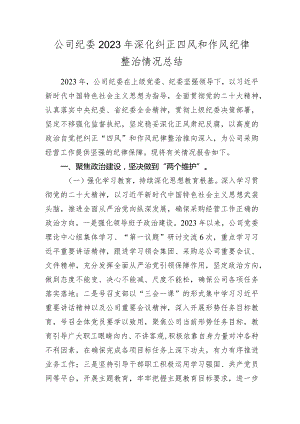 公司纪委2023-2024年深化纠正四风和作风纪律整治情况总结.docx