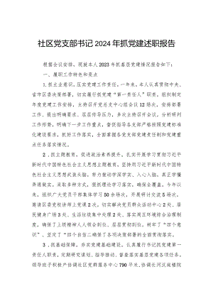 社区党支部书记2024年抓党建述职报告.docx