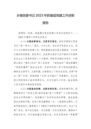 乡镇党委书记2023年抓基层党建工作述职报告.docx