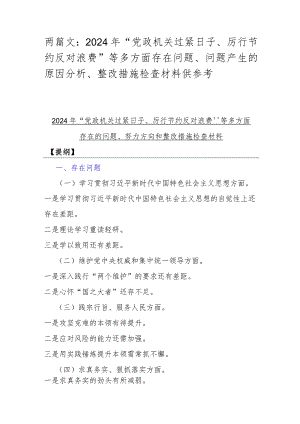 两篇文：2024年“党政机关过紧日子、厉行节约反对浪费”等多方面存在问题、问题产生的原因分析、整改措施检查材料供参考.docx