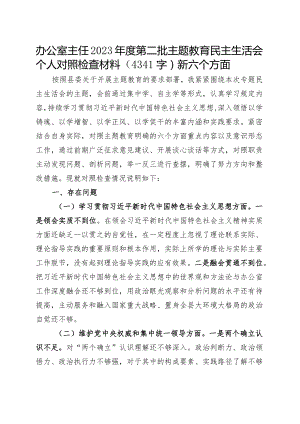 办公室主任2023年主题教育民主生活会对照检查材料（践行宗旨等6个方面）.docx