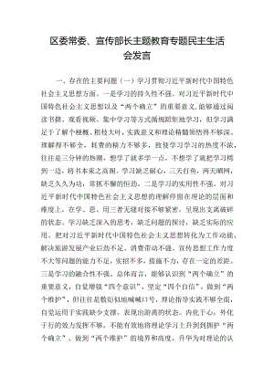 区委常委、宣传部长主题教育专题民主生活会发言.docx