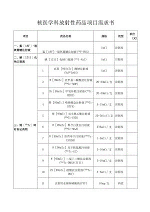 核医学科放射性药品项目需求书.docx