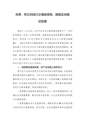 党课：树立和践行正确政绩观脚踏实地推动发展.docx