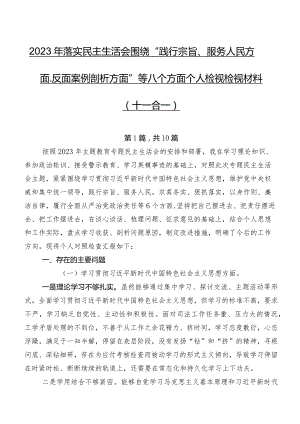 2023年落实民主生活会围绕“践行宗旨、服务人民方面、反面案例剖析方面”等八个方面个人检视检视材料（十篇合集）.docx