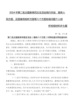 2024年第二批学习教育民主生活会践行宗旨、服务人民方面、反面案例剖析方面等八个方面检视问题个人剖析检视材料共七篇.docx