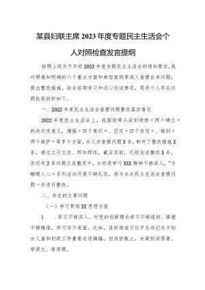某县妇联主席2023年度专题民主生活会个人对照检查发言提纲.docx
