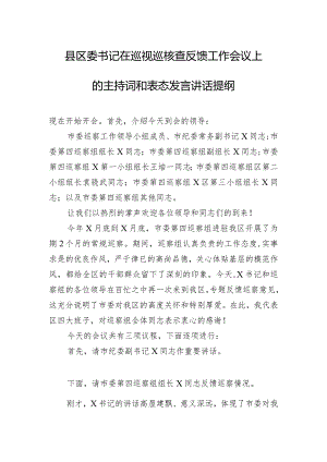 县区委书记在巡视巡核查反馈工作会议上的主持词和表态发言讲话提纲.docx
