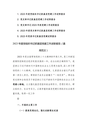 2023年度党组织书记抓基层党建工作述职报告（通用范文）5篇.docx