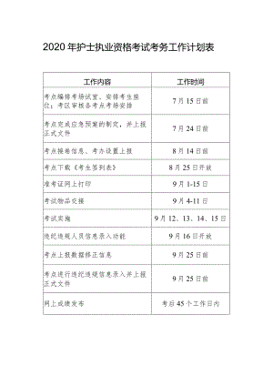 2020年护士执业资格考试考务工作计划表.docx
