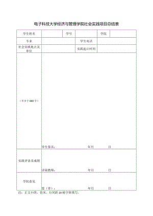 电子科技大学经济与管理学院社会实践项目总结表.docx