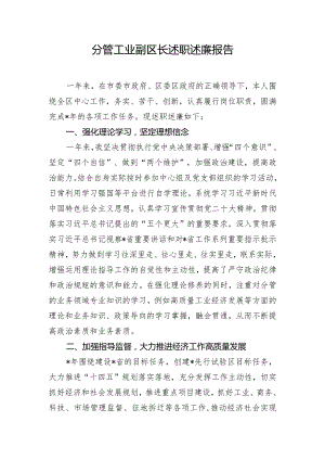 分管工业副区长述职述廉报告.docx
