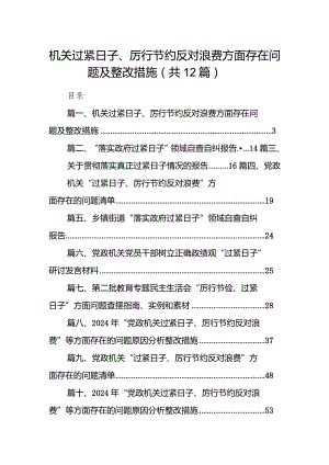 机关过紧日子、厉行节约反对浪费方面存在问题及整改措施（共12篇）.docx