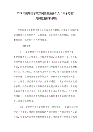 2024年度局班子成员民主生活会个人“六个方面”对照检查材料多篇.docx