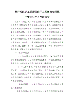 某开发区党工委领导班子主题教育专题民主生活会个人发言提纲.docx