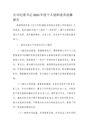 公司纪委书记2023年度个人述职述责述廉报告.docx