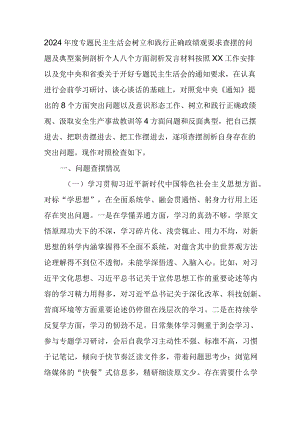 2024年度专题民主生活会树立和践行正确政绩观要求查摆的问题及典型案例剖析个人八个方面剖析发言材料.docx