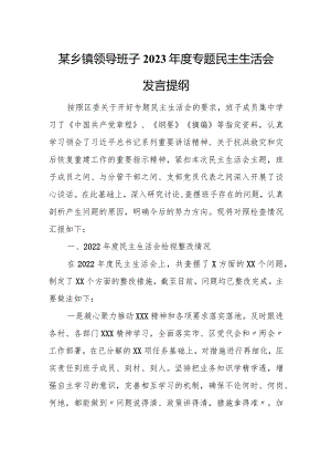 某乡镇领导班子2023年度专题民主生活会发言提纲.docx