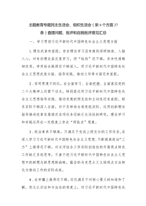 主题教育专题民主生活会、组织生活会（新6个方面27条）查摆问题、批评和自我批评意见汇总.docx