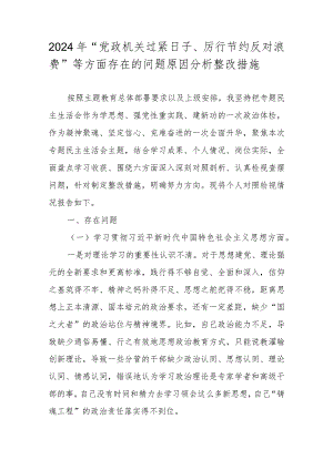 2024党政机关过紧日子、厉行节约反对浪费等方面存在的问题对照检查材料.docx