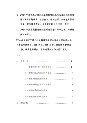 两篇：2024年支部班子第二批主题教育组织生活会对照检查材料(围绕主题教育、组织决定、组织生活、加强教育管理监督、联系服务群众、自身建.docx