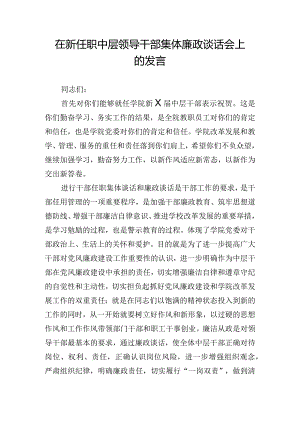 在新任职中层领导干部集体廉政谈话会上的发言.docx