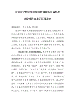 国资国企系统党员学习教育常态长效机制建设推进会上的汇报发言.docx