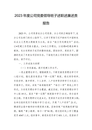 2023年度公司党委领导班子述职述廉述责报告.docx