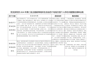 党支部党员2024年第二批学习贯彻党的创新理论、党性修养提高、联系服务群众、发挥先锋模范作用情况四个方面个人存在问题整改清单台账.docx